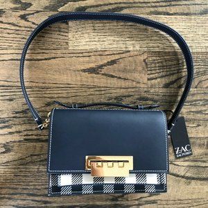 ZAC Zac Posen Earthette Accordion Shoulder Bag Blue White Checker NWT